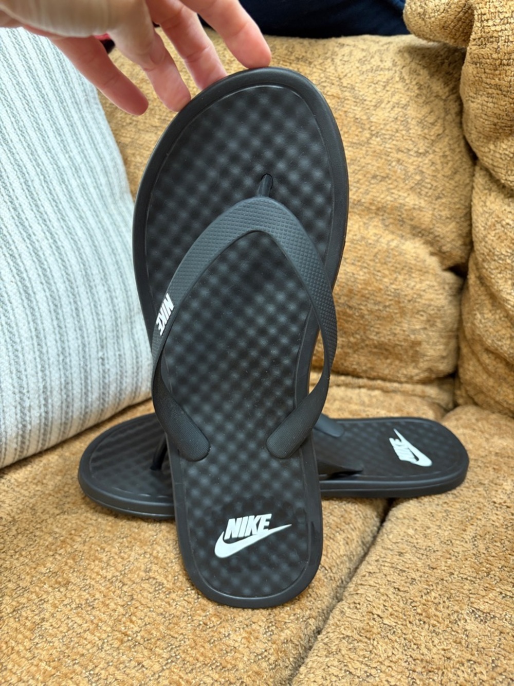 Nike Black Flip Flops with White Logo